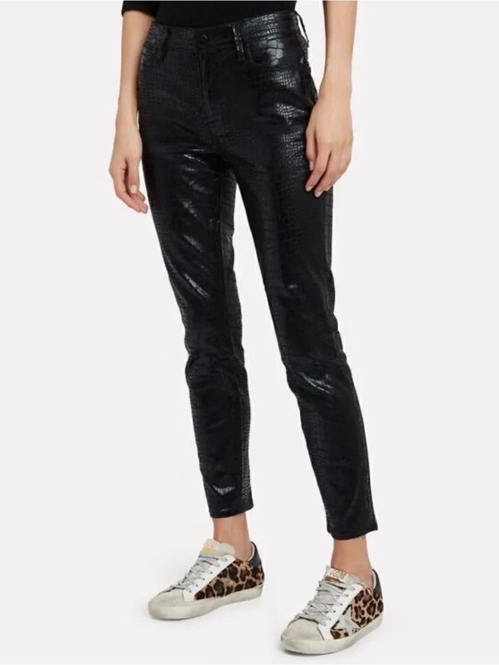 Frame Denim Black Croc-Embossed Ankle Pants